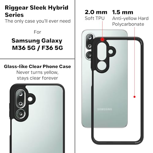 Image of RIGGEAR Shockproof Sleek Hybrid Armor Back Cover Case for Samsung Galaxy M36 5G / F36 5G (Clear PC + Black TPU Bumper)