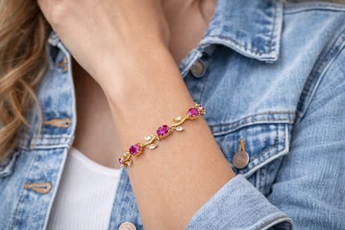 Image of H&K Jewels Tulip Bracelet with Oval Pink Ruby Crystals and Marquise White Stones, Anti-Tarnish, Tulip Collection|Anti-Tarnish & Waterproof|Korean design|Gift for GF and Wife