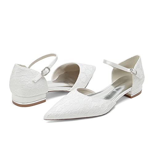 Womens Closed Pointed Toe Low Heels Flat Bridal Shoes for Wedding Lace Dress Shoes for Bride Low Block Heel Flats Pumps Bridesmaids3