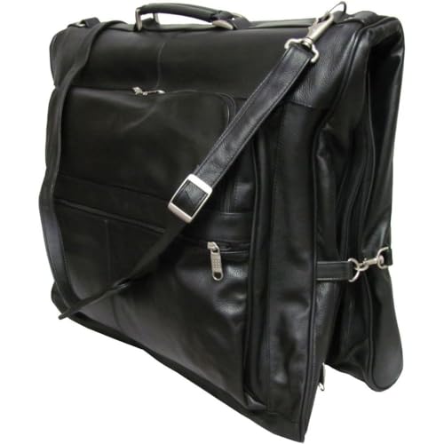Black Leather Garment Bag Travel Carry-on for Men Fits Three Suits Durable Lightweight Luggage With Hanger Loop Shoulder Strap and Shoe Pocket for Business Trips and Weekend Getaways