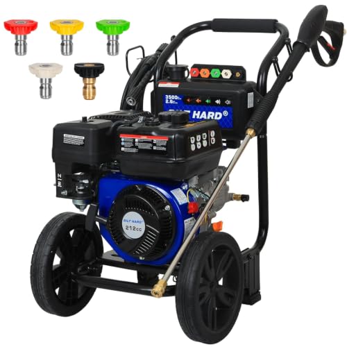 Image of BILT HARD 3500 PSI 2.6 GPM Gas Pressure Washer, 212cc 4-Stroke OHV Engine, Heavy-Duty Power Washer with Spray Gun & Wand, 5 Quick-Connect Nozzle Tips and 30 Ft Steel Braided Hose