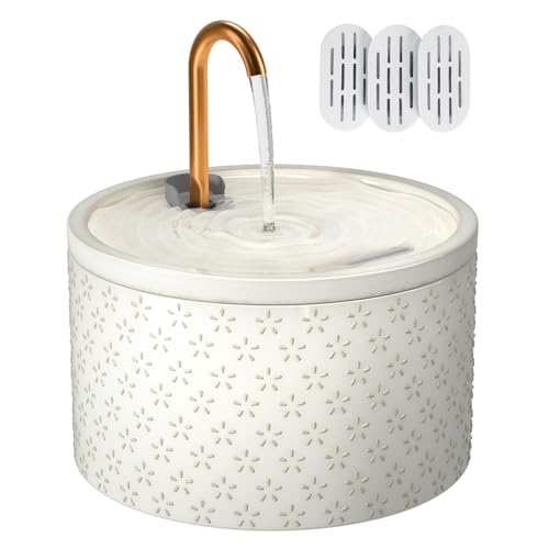 Ceramic Cat Water Fountain - 2.1L/71oz - Firework Embossed All-Ceramic Body & Pure Copper Spout - Non-Toxic & Automatic Pet Drinking Fountain Indoor with Ultra-Quiet Pump, 3 Filters & Sponge