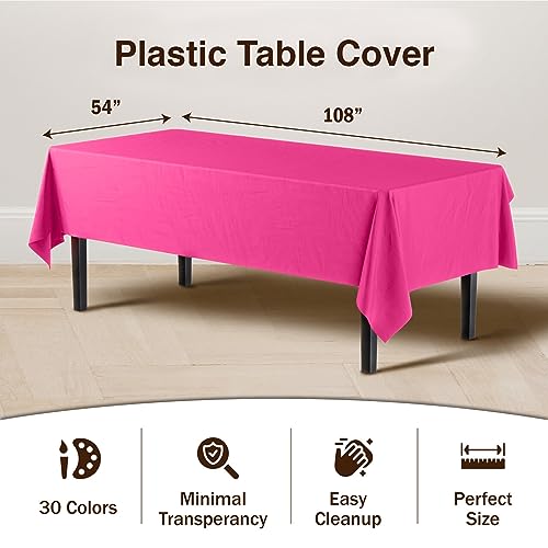 Image of Party Solids Cerise Rectangular Plastic Tablecloth - 54x108 Inch, Pack Of 24
