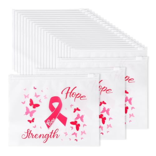 50pcs Breast Awareness Items Makeup Bags, 7.68x6.1in EVA Material Waterproof Pink Ribbon Cosmetic Travel Toiletry Bag for Female Inspirational Gift Woman Make Up Pouch Accessories ﻿