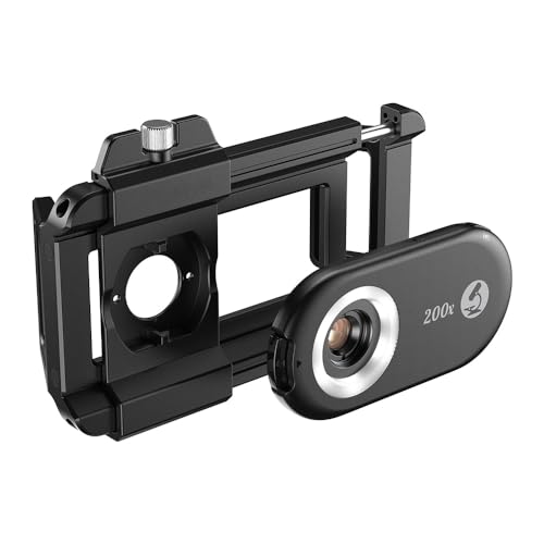 ?2024 Upgraded? 200X Phone Mini Pocket Microscope with 12 LED Light Modes, Nano Zoom Portable Digital Microscope Camera Attachments for 99% Smartphone, CPL Lens, Quick Focus Slide