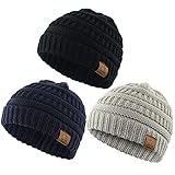 Durio Unisex Baby Beanie - Soft & Warm Knit Toddler Winter Hat, Stretchy Cap Fit for Infant to Toddler Girl Boy (6-36 Months), 00 Black & Light Grey & Navy