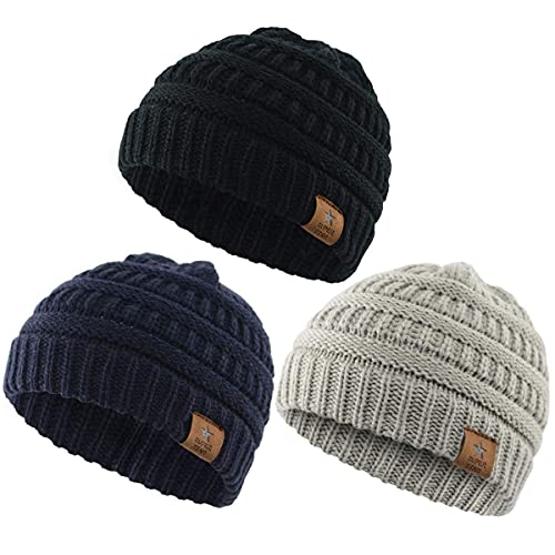 Durio Unisex Baby Beanie - Soft & Warm Knit Toddler Winter Hat, Stretchy Cap Fit for Infant to Toddler Girl Boy (6-36 Months), 00 Black & Light Grey & Navy