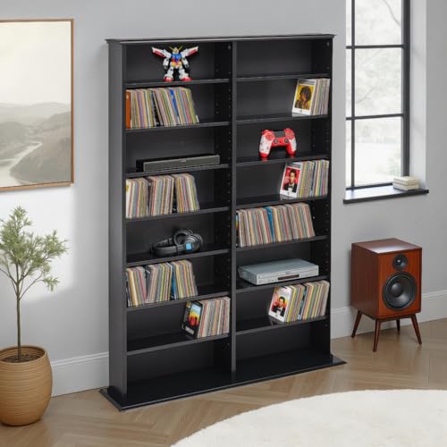 Image of Prepac 2 Column Display Cabinet Media Storage, Double Width Wall, Black