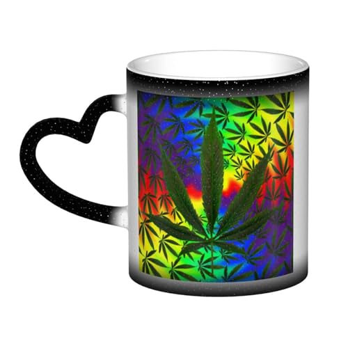 ZORIN Keramiktasse für Kaffee, Milch, Tee, Keramik, wärmeempfindlich, Farbwechsel, Kaffeetassen, Trippy Weed, Grunge Rastafari, Neuheit, Sternenhimmel, Teetasse für Büro, Zuhause, Morgengetränk,