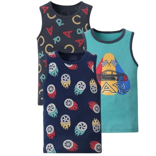 Image of benetia Toddler Baby Boys Cotton Sleeveless Tank Top Cartoon Dinosau Undershirts Kids 18 Months- 8Years 3-Pack