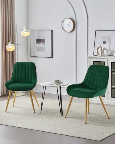 Lestarain 2X Sillas de Comedor Tapizadas de Terciopelo Metal Verde Oscuro