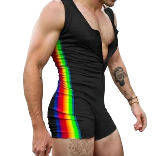 AIHERQG Mono de fitness for hombre, pantalones cortos de lucha libre, mono sexy for hombre, de secado rápido, sin mangas, pantalones cortos casuales, ajustados.(Black,L)