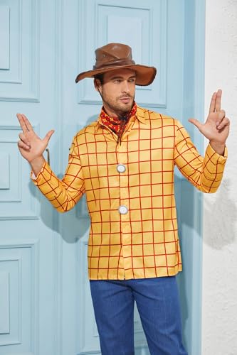 Woody Shirt Men's Plaid Button Down Long Sleeve Work Casual Shirt3