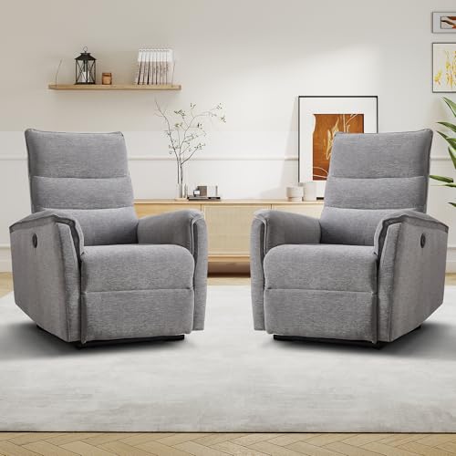 EBELLO Elektrischer Relaxsessel mit Liegefunktion, Fernsehsessel mit Geschichteter Rückenlehne und Gepolsterten Armlehnen, bis 150 kg Belastbar, TV-Sessel für Wohnzimmer, Hellgrau, 2 Stück