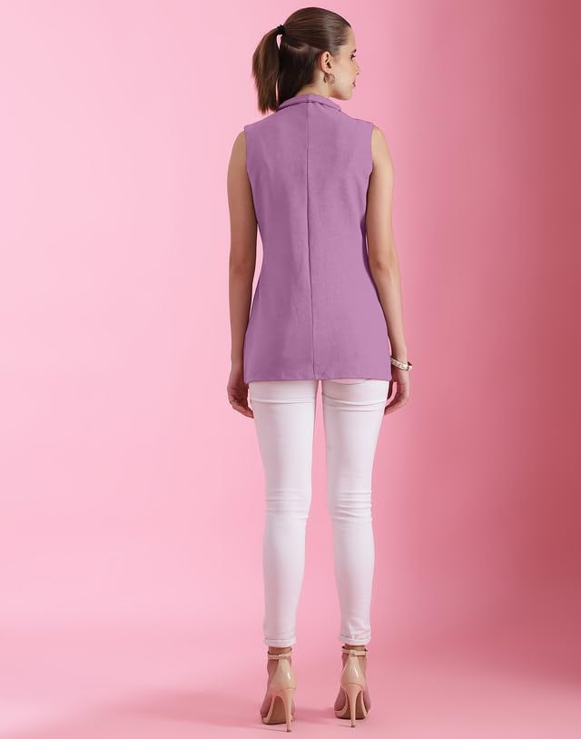 Image of SIRIL Women's Polyester Solid Sleeveless V-Neck Regular Fit Top