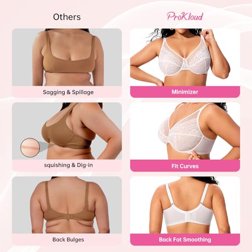 Image of ProKloud Minimizer Bras for Women Full Coverage Supportive Plus Size Unlined Lace Underwire Bra White