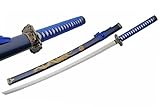 SZCO 39.5' Samurai Katana Sword – Blue Japanese Sword for Adult with Carbon Steel Blade, Gold Dragon Design & Scabbard for Martial Arts