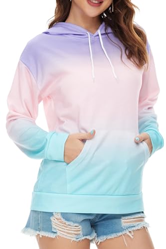 YOCUR Gradient Graphic Long Sleeve With Kangaroopockets Womens Purple Pink