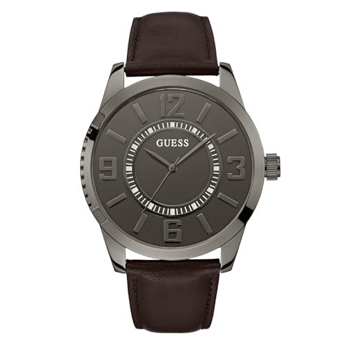 Image of GUESS Round 47mm Gunmetal Dial Analog Men Watch - U1408G3M