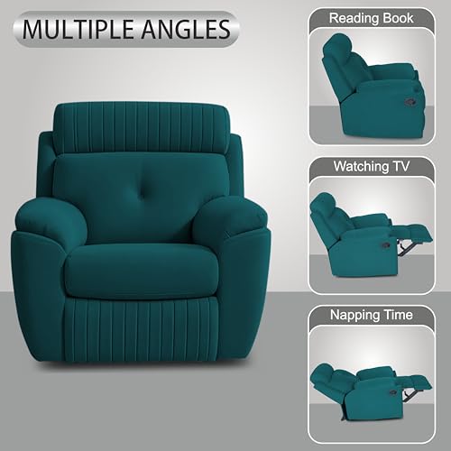 Image of Adorn India Premium Majestic 1 Seater Recliner Manual Sofa Chair | Ocean Blue Suede Velvet Fabric | Soft Padded Back Rest & Handrest | Living Room Recliner Chair | 3 Years Warranty