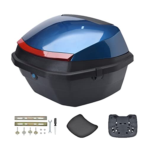Coffre arrière de moto bleu universel avec serrure et dossier pour casque de scooter