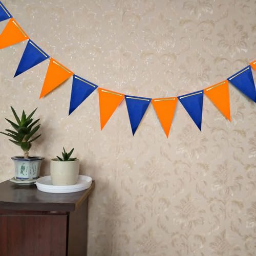 Image of Navy Blue and Orange Pennant Banner 3 Pack Paper Triangle Flag Hanging Decoration for Wedding Birthday Baby Shower Halloween Family Party（36pcs Triangle Flag）