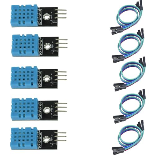 5 Pieces DHT11 Temperature & Humidity Sensor Module Digital Temperature and Humidity Sensor 3.3V-5V with Humidity Measurement Range 20%-95% and Temperature Measurement Range 0-50? with Dupont Wires