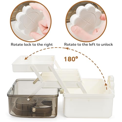 Image of ZOOFOX Three-Layer Plastic Dividing Storage Box, Folding Tool Box Organizer with 2 Trays, Multipurpose Home Utility Case for Medicine, Sewing, Hair Accessories and Cosmetic