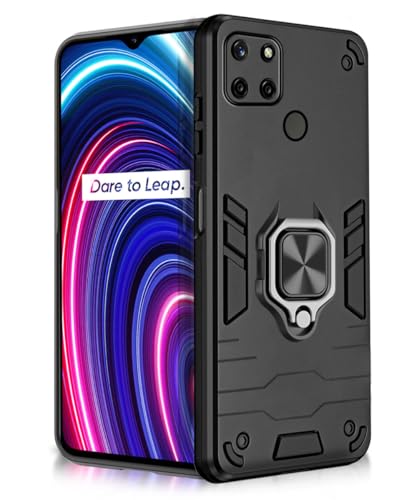 Image of WOW IMAGINE Tough Armor Bumper Back Case Cover for Real me C25Y | C21 | C21Y | Ring Holder & Kickstand in-Built | Excellent 360 Degree Protection (Carbon Black)