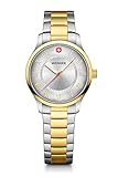 WENGER Orologio da polso da donna City Ø 34 mm, Swiss Made, analogico al quarzo, impermeabile, cinturino in acciaio inox, argento/oro