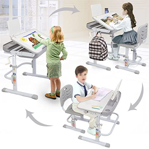 Llamn Desk And Chair Set Height Adjustable Student Study Table Books And Reading Shelves For School Boys And Girls (Color : E, Size : As Shown) #TOP2