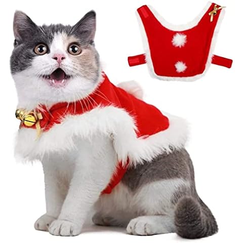 Pet Christmas Cloak Costume with Bells Soft Thick Fabric Pet Clothes Apparel Outfit Dress-up for Puppy Kitten Small Cats Dogs (S) Cover