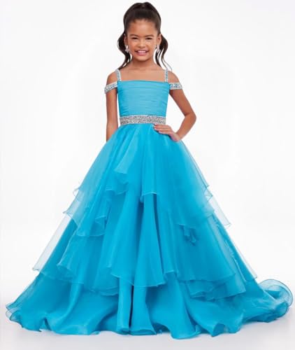 Girls Pageant Dress Off Shoulder Long Crystals Prom Puffy Party Ball Gowns with Detachable Train PT1514