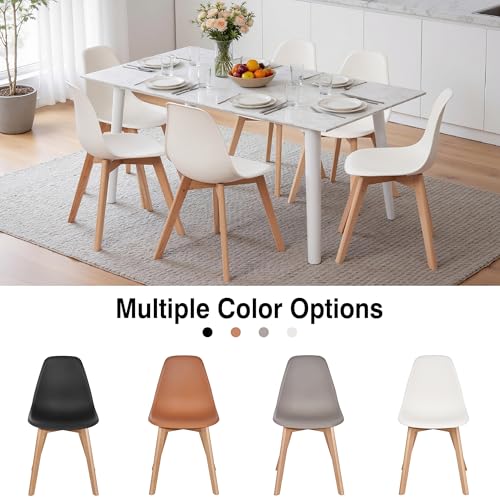 VECELO Dining Chairs Set of 4, Mid-Century Modern Kitchen & Dining Room Chairs, Molded Plastic Seat & Back, Solid Wood Legs, Armless, Non-Slip Feet, White by VECELO - Used condition - Image 4