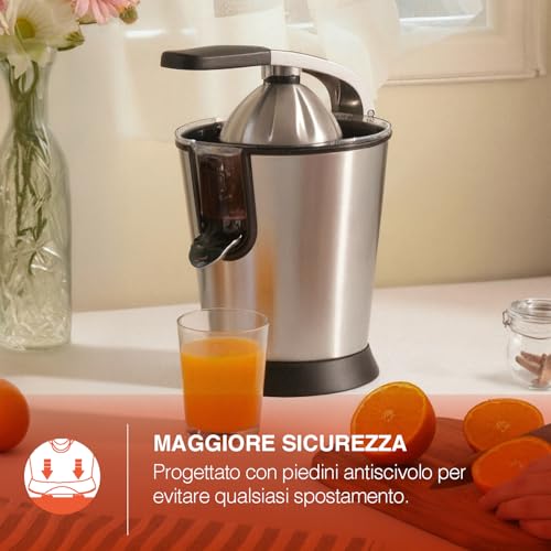 H.Koenig AGR80 Spremiagrumi elettrico professionale con bracccio in acciaio inox, senza BPA, automatico, potente, beccuccio antigoccia, componenti lavabili in lavastoviglie, 160W - immagine 4