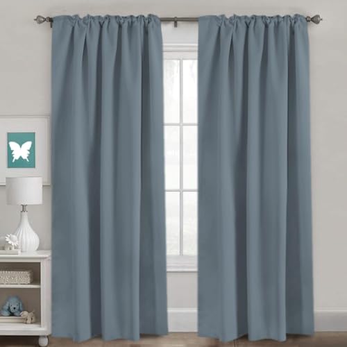 Image of H.VERSAILTEX Blue Back Tab Blackout Curtains 102 Inch Long for Living Room, Rod Pocket Room Darkening Thermal Insulated Black Out Curtains, 52 x 102 Inch, Stone Blue, 2 Panels