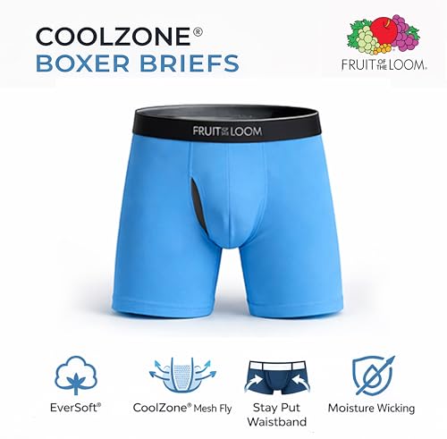 Image of Fruit of the Loom Men's Coolzone Boxer Briefs, Moisture Wicking & Breathable, Assorted Color Multipacks - 6 Pack - Assorted Stripe /Solid Large