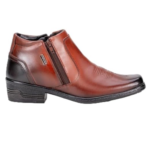 Bota Masculina Social De Couro Zíper Salto Bico Quadrado Country Sola Costurada Macio (37, Mogno)