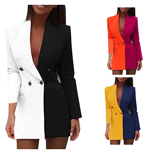 Blazer Dress for Women Trendy Colorblock Coats Double Breasted Long