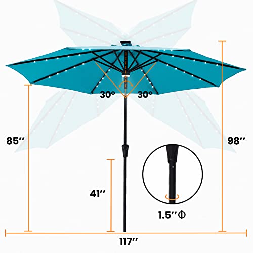 Flame&Shade 10 Ft Solar Powered Outdoor Market Patio Table Umbrella With Led Lights And Tilt, Aqua Blue #TOP3