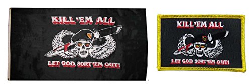 Wholesale Combo Set Kill 'Em All Special Forces 3x5 3’x5’ Flag and 3'x2' Patch Fade Resistant Double Stitched Premium Penant House Banner Grommets