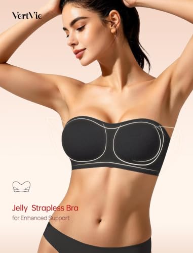 Image of Vertvie Womens Strapless Bra Jelly Push Up Seamless Bandeau Bra Wireless Non Slip Silicone Tube Top Bras Padded Bralette