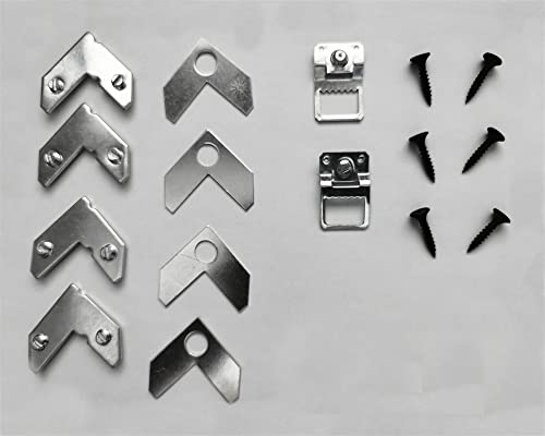 Image of Metal Canvas Frame Hardware Accessories: Frame Hanging Hangers,L Shaped Angle Bracket,Flat Plate Fastener Tapped Corners Gasket, Hooks,Black Nails,DIY Canvas Painting Framing Tools 1 Set (18Pcs)