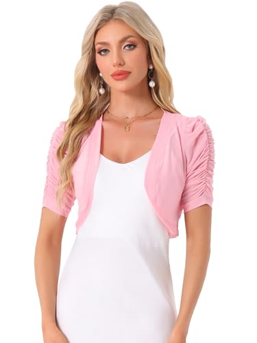 Image of Allegra K Casual Short Sleeve Mesh Sheer Shrug for Women Open Front Cropped Cardigan Bolero