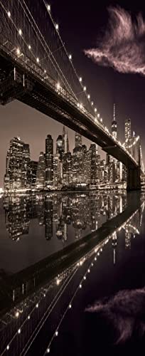 A.Monamour Sticker Porte Autocollant Poster De Porte 3D Pont De Brooklyn New York Manhattan Skyline Au Coucher Du Soleil Vinyle Affiche De Porte Sticker Mural...