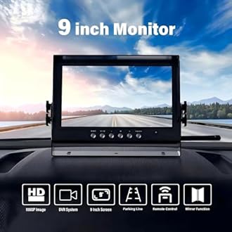 EVERSECU Car Backup Cameras System with 9'' Quad Split Monitor for RV Trailer Semi Truck Camper Bus & 4 AHD 1080P Rear&Side View Cameras with DVR Record Function Night Vision IP69 Waterproof