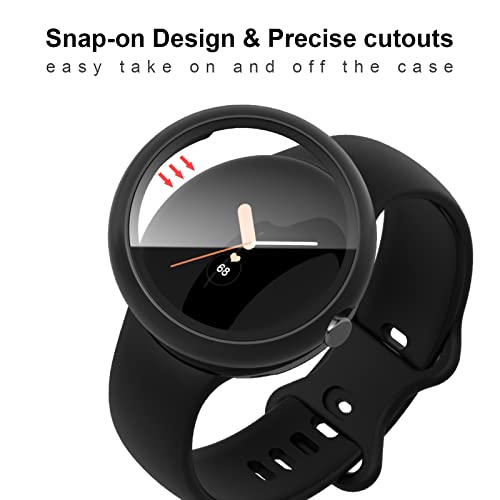 HASDON [2 Pack] Compatible with Google Pixel Watch 2(2023) / Pixel Watch Case with Tempered Glass Screen Protector, Matte Full Coverage Protective Cover Bumper