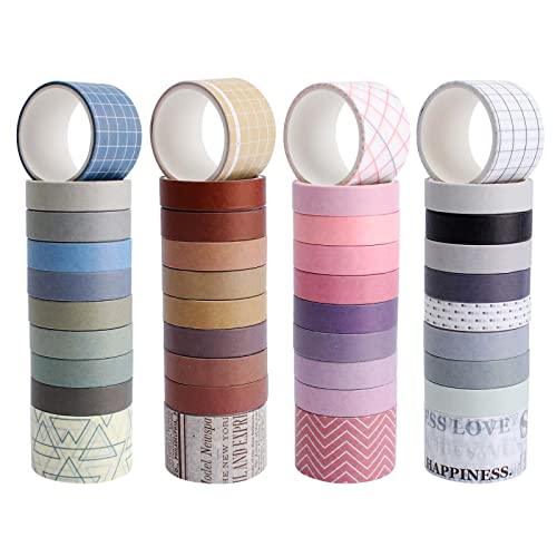 40 Rollos Washi Tapes Cinta Adhesiva Decorativa Vintage, Washi Tape de Colores para Manualidades, Cinta de Papel Washi para DIY Crafts Scrapbooking Marcos de Fotos y Decorar Regalos (4 Estilos)