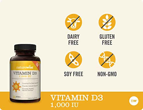 Naturewise Vitamin D3 1000Iu (25 Mcg) Healthy Muscle Function, And Immune Support, Non-Gmo, Gluten Free In Cold-Pressed Olive Oil, Packaging Vary ( Mini Softgel), 360 Count #TOP3