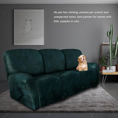 Image of molasofa Recliner Sofa Covers - 8 Pieces Stretch Leather Like Large Couch Covers for 3 Seats Reclining Slipcovers (Green)